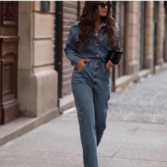 NWT Zara long denim blue jumpsuit - Picture 3 of 9